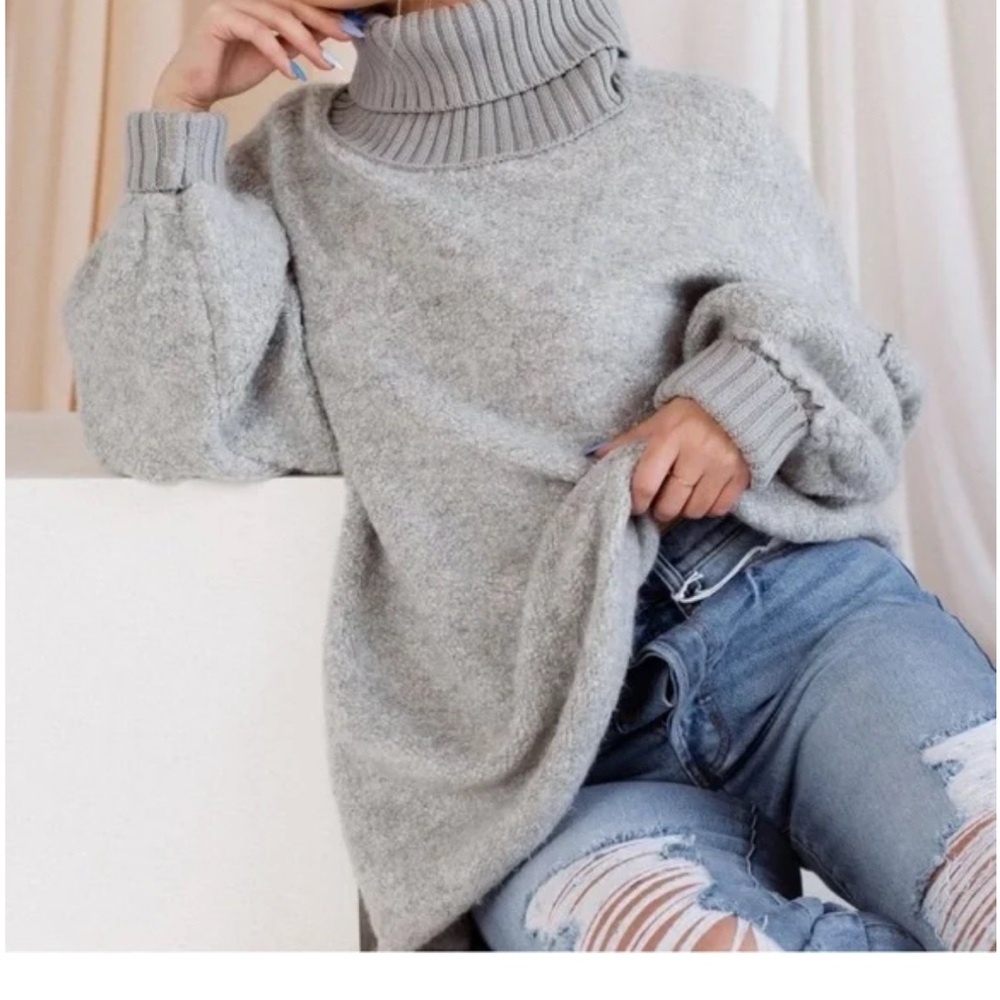 Free People Milo Gray Turtleneck Sweater